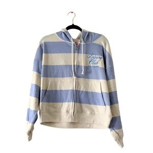 NWT Leisure Club Los Angeles Striped Zip-Up Hoodie | Blue & Cream
